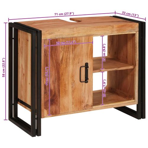 Шкаф за мивка за баня Масивна акациева дървесина и железо