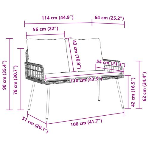 Градинска пейка с възглавница Кафяво 114 x 64 x 78 см Метал