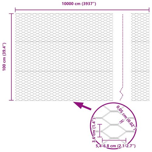 Шестоъгълна ограда Сребрист 1 x 100 m Поцинкована стомана