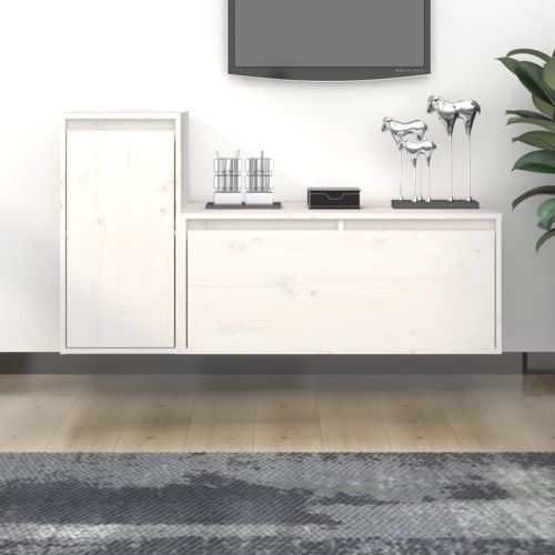 ТВ шкафове, 2 бр, бели, бор масив