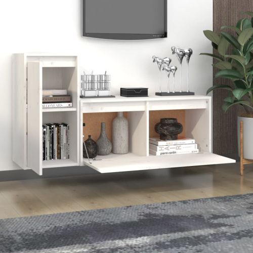 ТВ шкафове, 2 бр, бели, бор масив