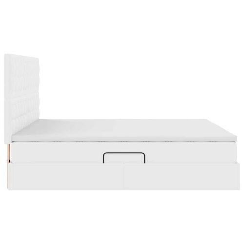 Легло с място за съхранение и LED Чисто бяло 160 x 200 cm