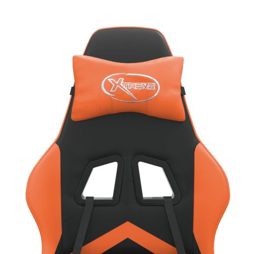 Въртящ гейминг стол с подложка черно-оранжев изкуствена кожа