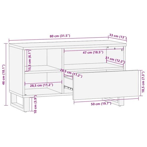 ТВ шкаф с рафт Кафяво 80 x 33,5 x 46 см Солидно мангово дърво
