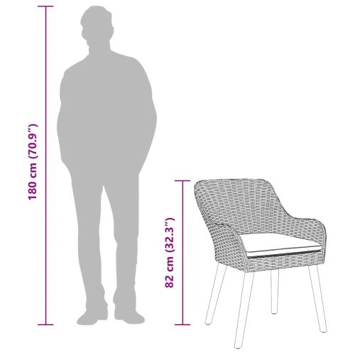 Градински стол 2 pcs Светлосиво 55 x 62.5 x 82см полиратан