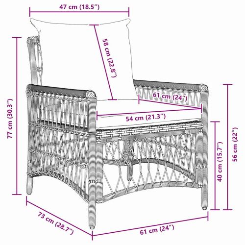 Градински стол с възглавница Сив 73 x 61 x 77 см полиратан