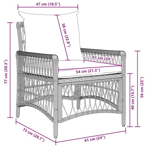 Градински стол с възглавница Черно 73 x 61 x 77 см полиратан