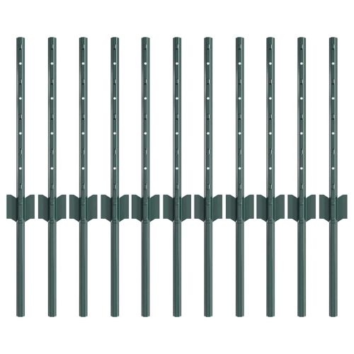 Стълб за ограда. 11 pcs Зелен 80 cm Стомана