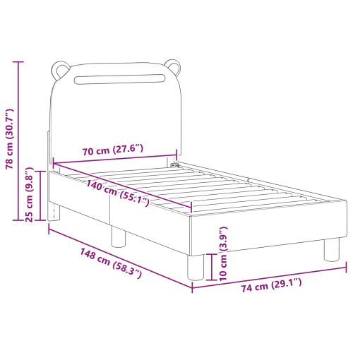 Легло за малко с главна дъска Тъмен сив 70 x 140 cm текстил