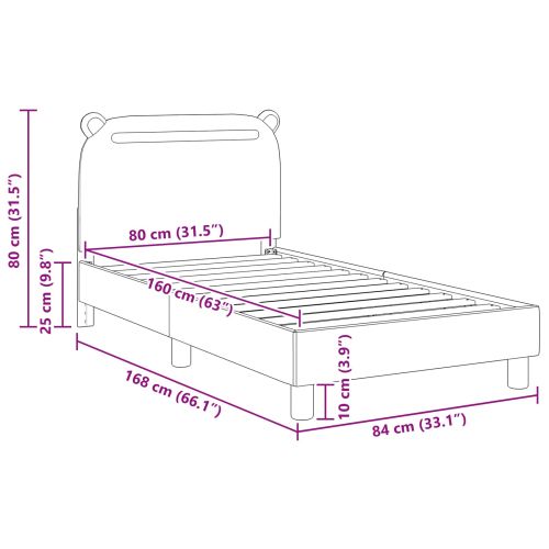 Легло за деца с табла с таблото Черно 80 x 160 cm текстил