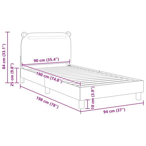 Легло за деца с табла с таблото Черно 90 x 190 cm текстил