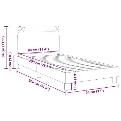 Легло за деца с табла с таблото Тъмен сив 90 x 200 cm текстил