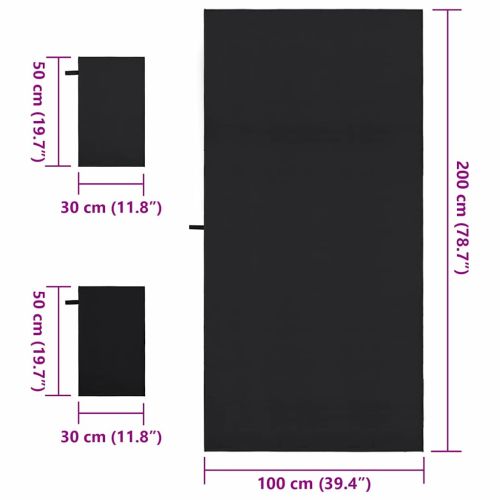 Комплект Спортни Хавлии 3 pcs Черно Полиестер и полиамид