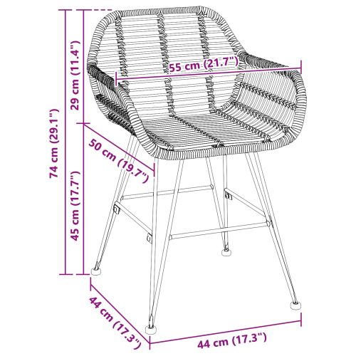 Трапезен стол 2 pcs Черно 55 x 50 x 74 см Раци и желязо