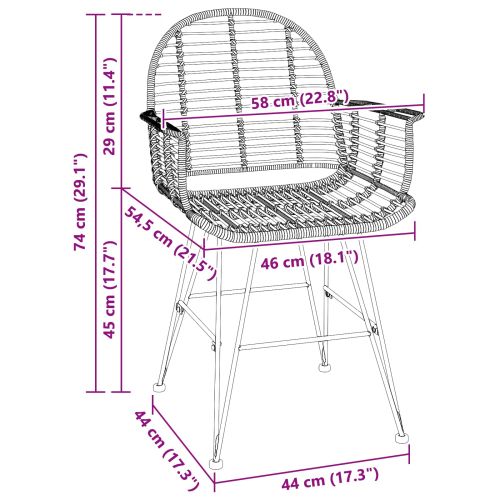 Трапезен стол 2 pcs Естествен 57 x 54.5 x 85 см Раци и желязо