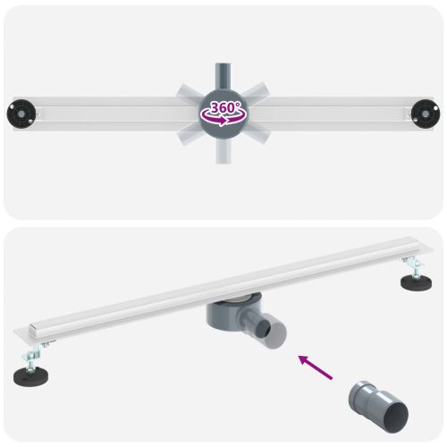 360° Душов отвод с тънък модел Сребрист 80 cm