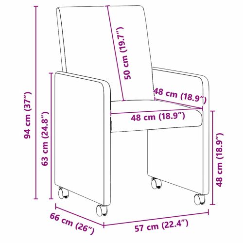 Столове с Колела 2 pcs Черно 57 х 66 х 94 см Изкуствена