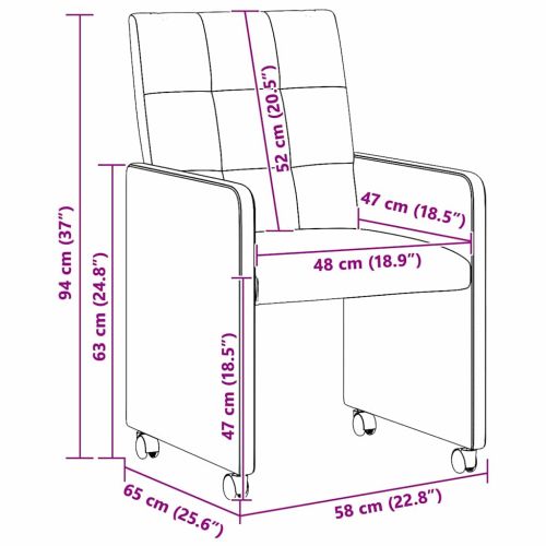 Столове с Колела 2 pcs Тъмнокафяв 58 х 65 х 94 см текстил