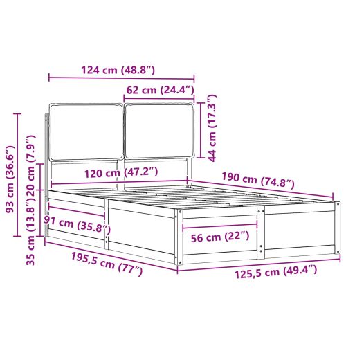 Леглова рамка с тапицирана гръбна част Тъмен сив 120 x 190 cm