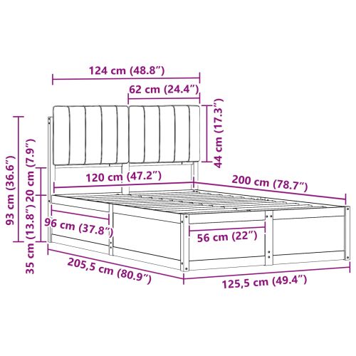 Леглова рамка с тапицирана гръбна част Таупе 120 x 200 cm