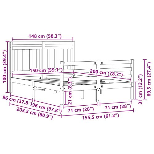 Рамка за легло 2 pcs Кафяво с восъчно покритие 150 x 200 cm