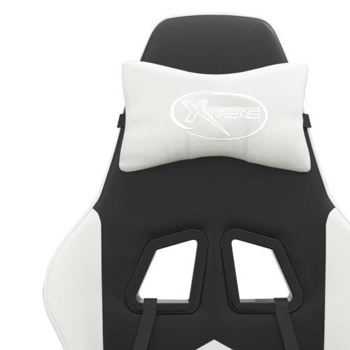 Въртящ гейминг стол, черно и бяло, изкуствена кожа