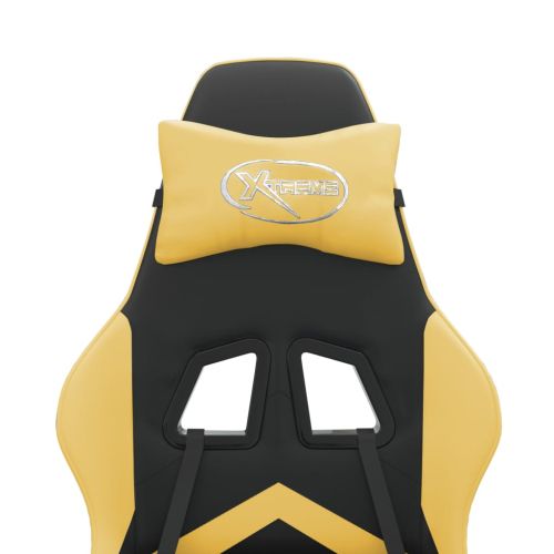 Въртящ гейминг стол опора за крака черно-златен изкуствена кожа