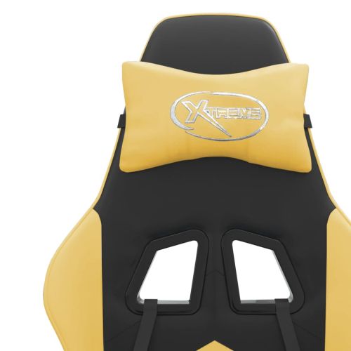 Въртящ гейминг стол опора за крака черно-златен изкуствена кожа