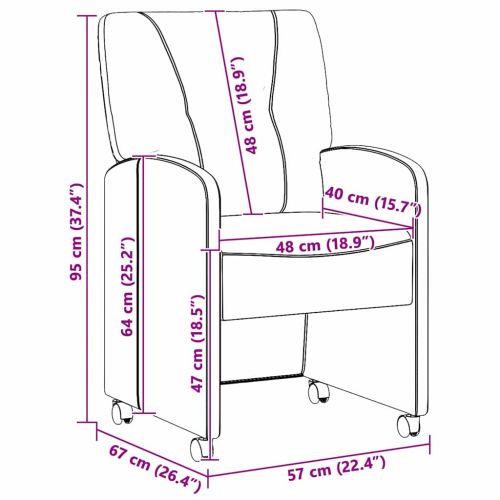 Столове с Колела 2 pcs Тъмнокафяв 57 x 67 x 95 см текстил