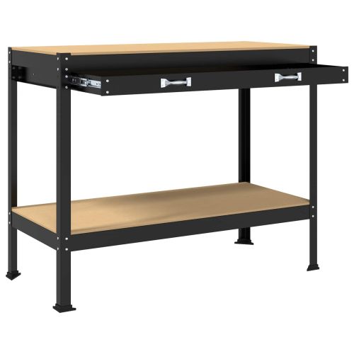 Работни пейки с чекмедже Черно 81 x 41 x 145 см Инженерно дърво