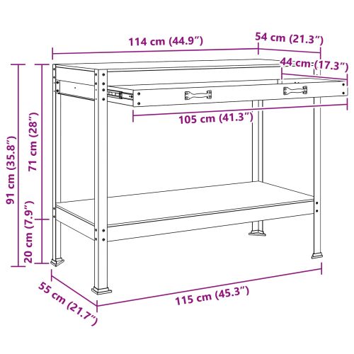 Работни пейки с чекмедже Черно 81 x 41 x 145 см Инженерно дърво