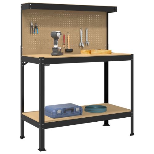 Работни пейки с рафт Черно 81 x 41 x 145 см Инженерно дърво