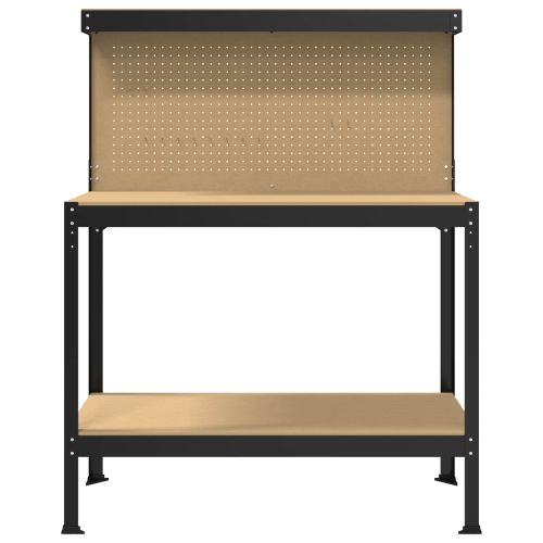 Работни пейки с рафт Черно 81 x 41 x 145 см Инженерно дърво