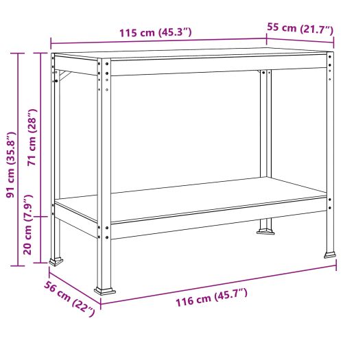 Работни пейки с рафт Черно 81 x 41 x 145 см Инженерно дърво