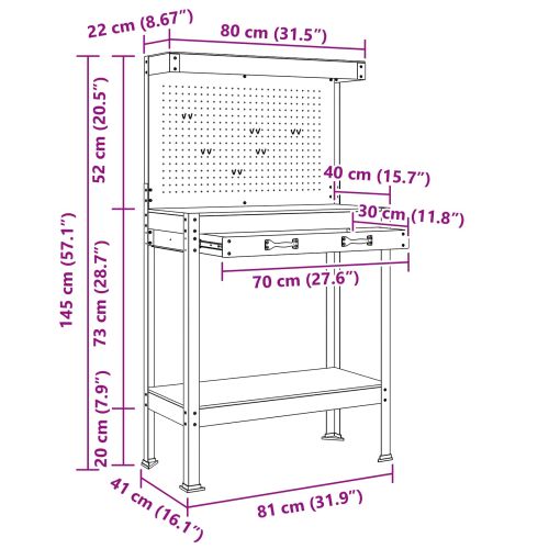 Работни пейки с чекмедже Черно 81 x 41 x 145 см Инженерно дърво