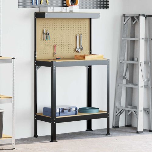 Работни пейки с рафт Черно 81 x 41 x 145 см Инженерно дърво