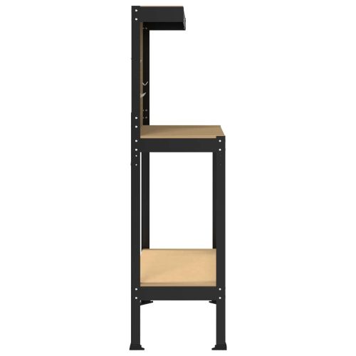 Работни пейки с рафт Черно 81 x 41 x 145 см Инженерно дърво