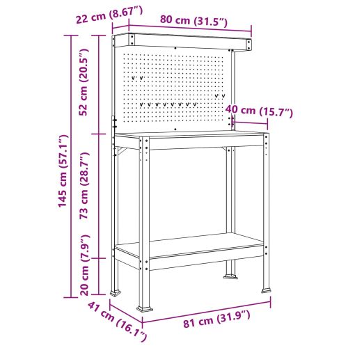 Работни пейки с рафт Черно 81 x 41 x 145 см Инженерно дърво