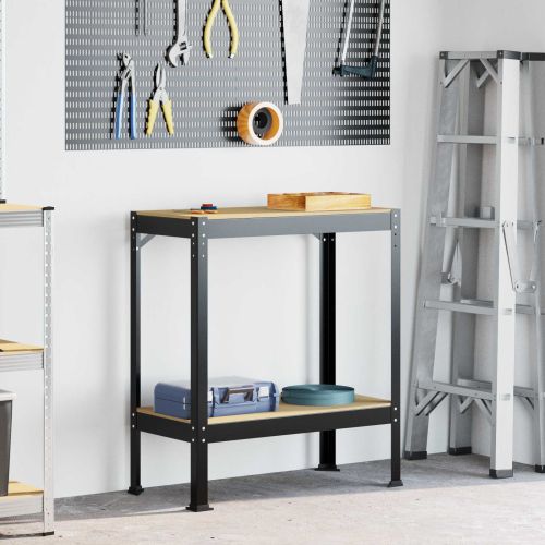 Работни пейки с рафт Черно 81 x 41 x 145 см Инженерно дърво