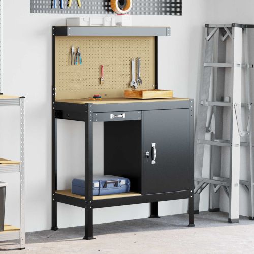 Работни пейки с чекмедже Черно 81 x 41 x 145 см Инженерно дърво