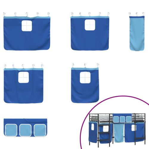 Детско легло на етажи с завеси Черен и син 74,5 x 190 см