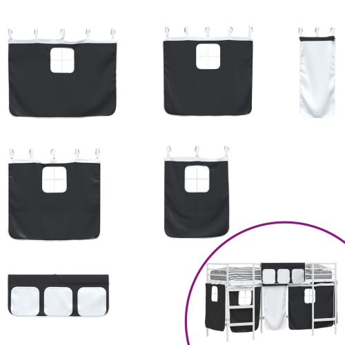 Детско легло на етажи с завеси Бял и черен 90 x 190 cm