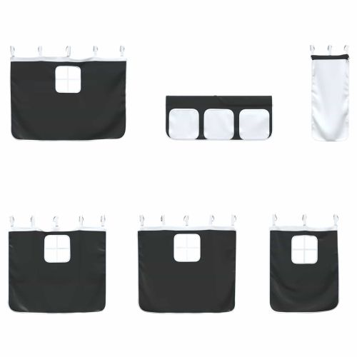 Детско легло на етажи с завеси Бял и черен 90 x 190 cm