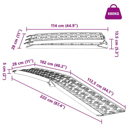 Рампа за натоварване 2 pcs Черно 222 x 29 x 14 см Алуминий