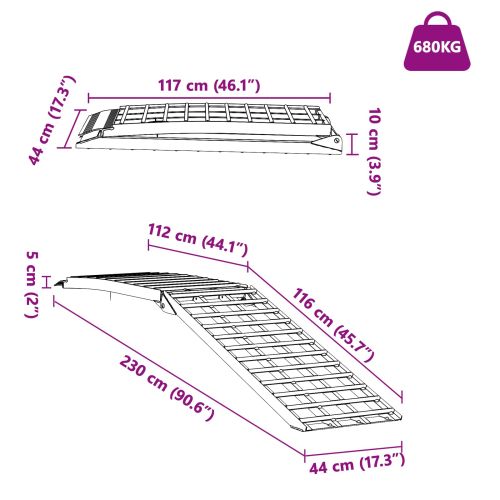 Рампа за натоварване Сребрист 230 x 44 x 13 см Алуминий