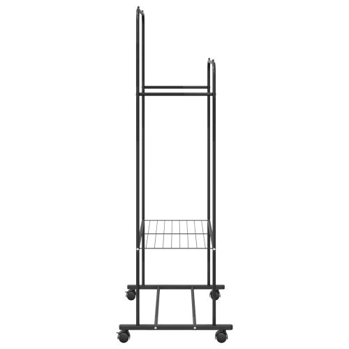 Държач за дрехи с рафт с колело със съхранение Черно
