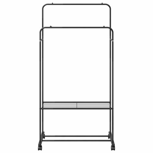 Държач за дрехи с рафт с колело със съхранение Черно
