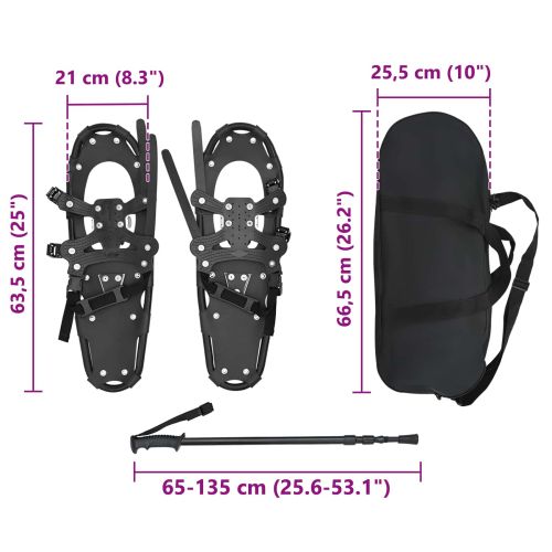 3 в 1 снегоходки с туристически пръчки Черно 25 инча