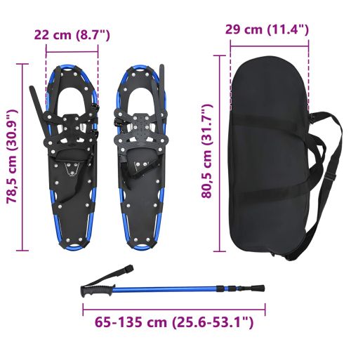 3 в 1 снегоходки с туристически пръчки Синьо 30 инча