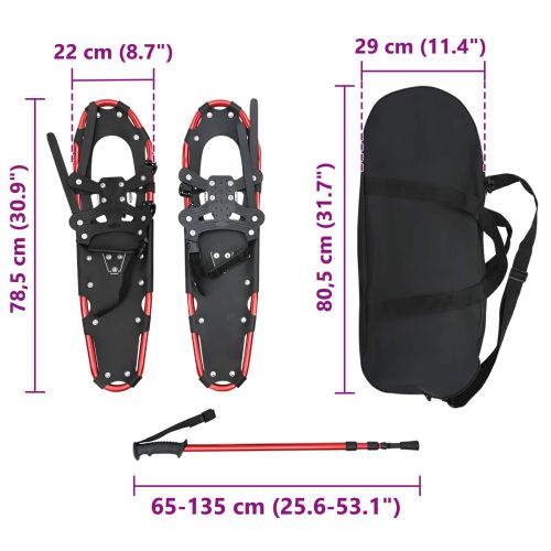 3 в 1 снегоходки с туристически пръчки Червен и Черен 30 инча